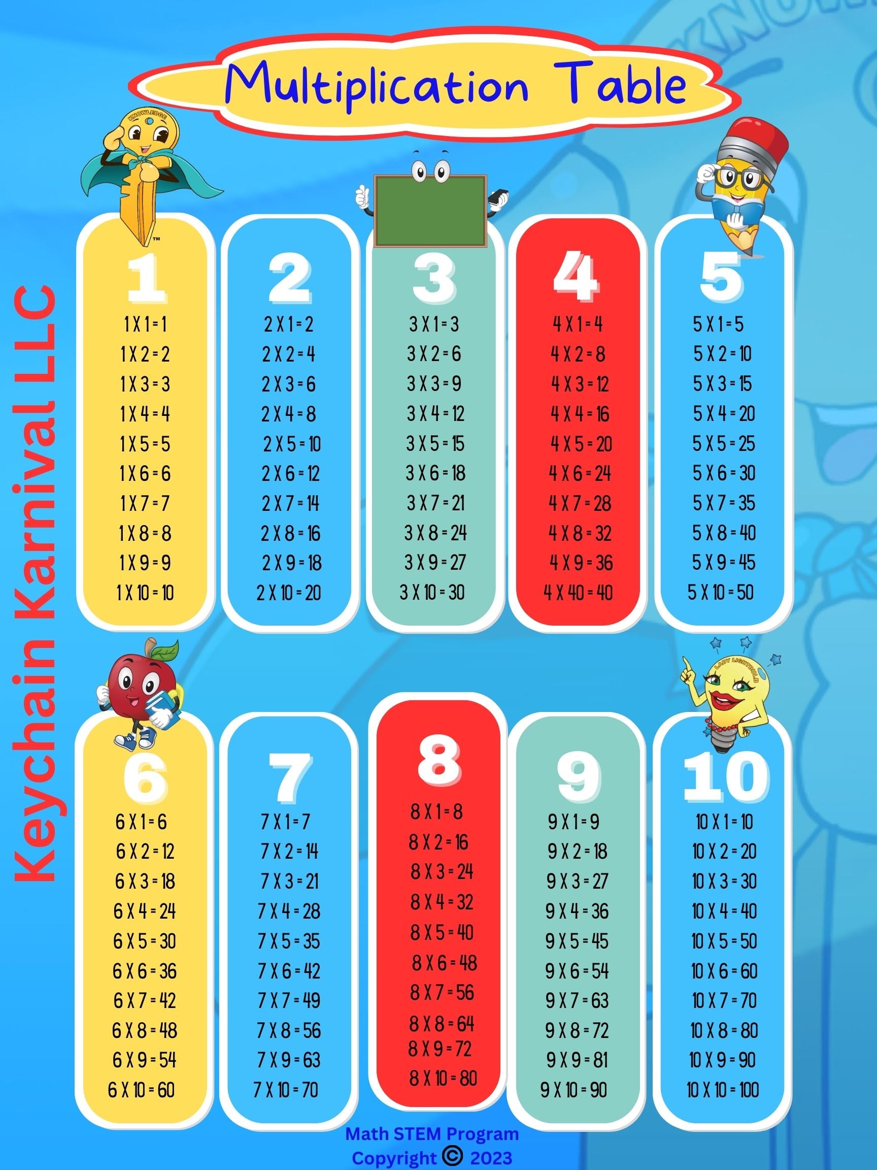 Keychain Karnival Workbook with Starter Bead Kit/Mask/Laminated Multiplication Chart